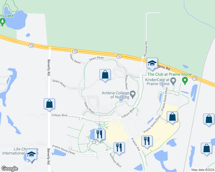map of restaurants, bars, coffee shops, grocery stores, and more near 3333 Beverly Rd in Hoffman Estates
