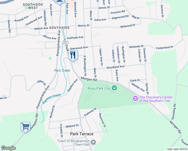map of restaurants, bars, coffee shops, grocery stores, and more near 24 Morgan Rd in Binghamton
