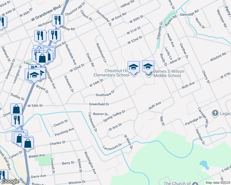 map of restaurants, bars, coffee shops, grocery stores, and more near 1158 Greenfield Dr in Erie
