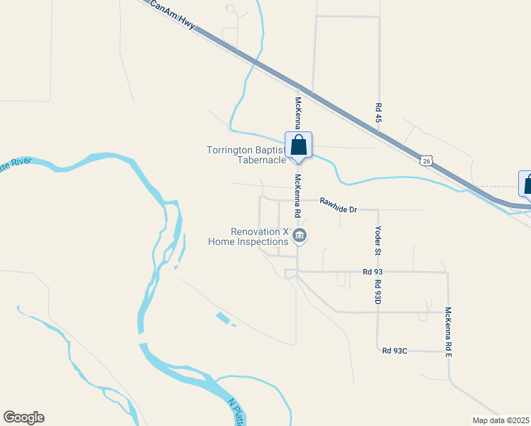 map of restaurants, bars, coffee shops, grocery stores, and more near Bear Paw Road in Torrington