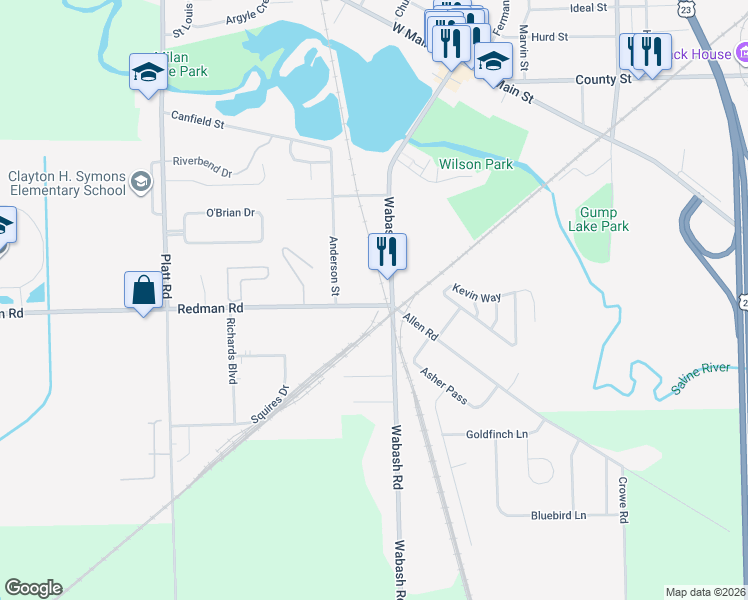 map of restaurants, bars, coffee shops, grocery stores, and more near 560 Wabash Road in Milan