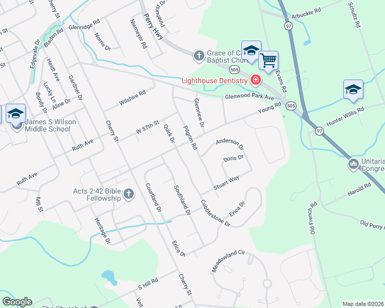 map of restaurants, bars, coffee shops, grocery stores, and more near 371 Young Rd in Erie