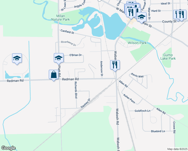 map of restaurants, bars, coffee shops, grocery stores, and more near 140 Lauff Drive in Milan