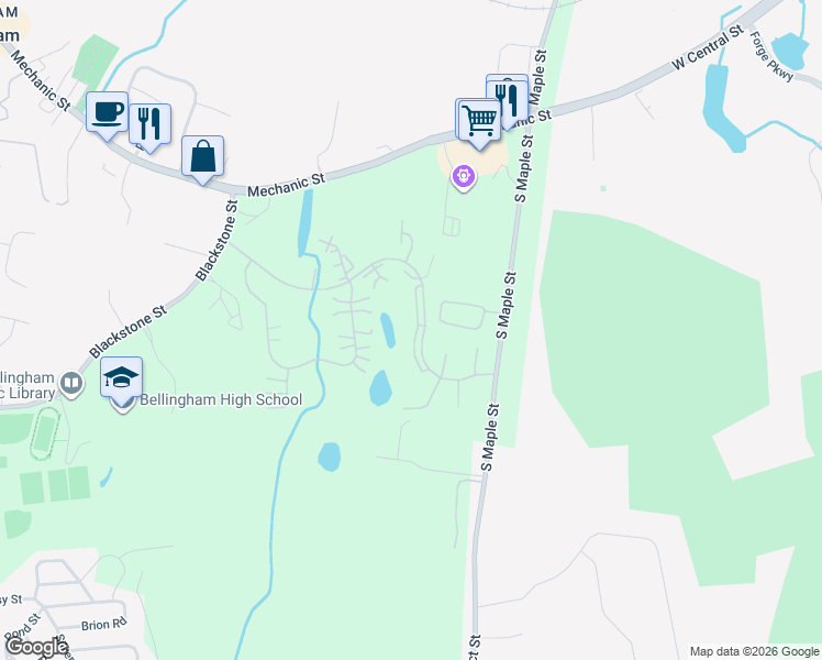 map of restaurants, bars, coffee shops, grocery stores, and more near 628 Maple Brook Road in Bellingham