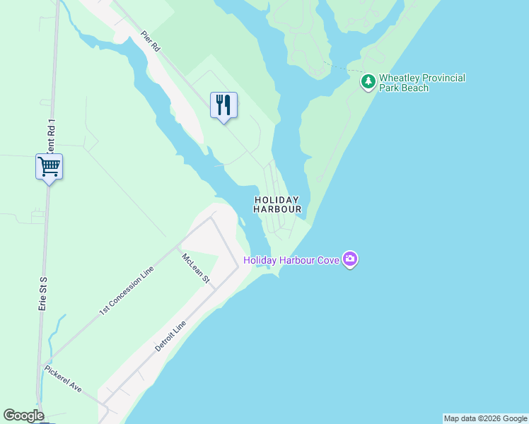 map of restaurants, bars, coffee shops, grocery stores, and more near 10 Pier Road in Wheatley