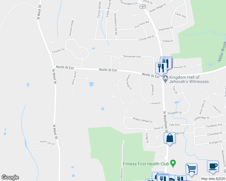 map of restaurants, bars, coffee shops, grocery stores, and more near 31 Cedar Knoll Drive in Agawam