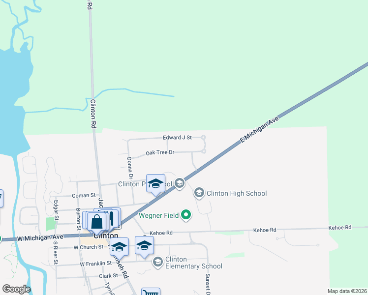 map of restaurants, bars, coffee shops, grocery stores, and more near 404 Edward J Street in Clinton