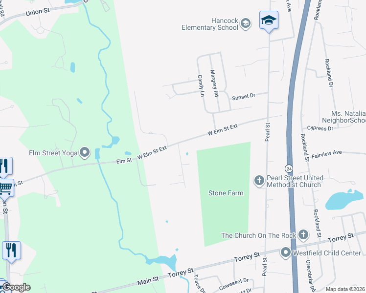map of restaurants, bars, coffee shops, grocery stores, and more near 1244 West Elm Street Extension in Brockton