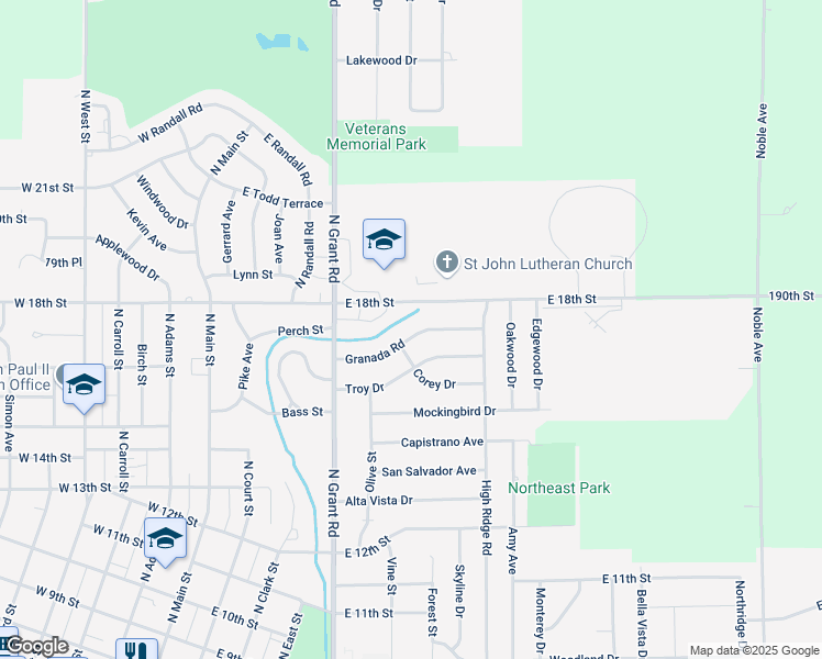 map of restaurants, bars, coffee shops, grocery stores, and more near 727 Granada Road in Carroll