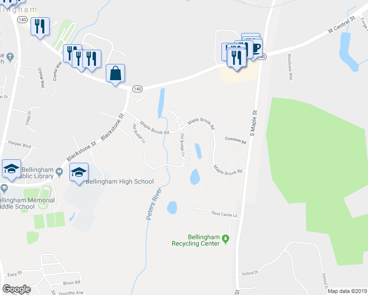 map of restaurants, bars, coffee shops, grocery stores, and more near 2301 Old Bridge Lane in Bellingham