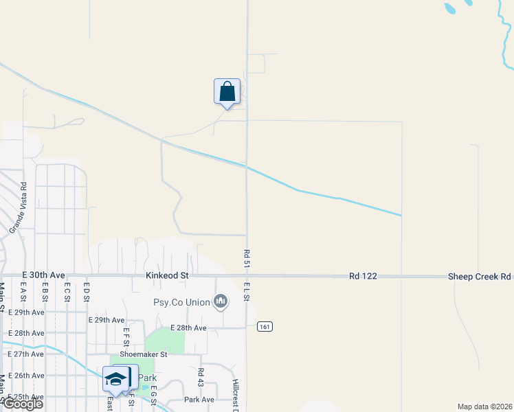 map of restaurants, bars, coffee shops, grocery stores, and more near 7221 Road 51 in Torrington