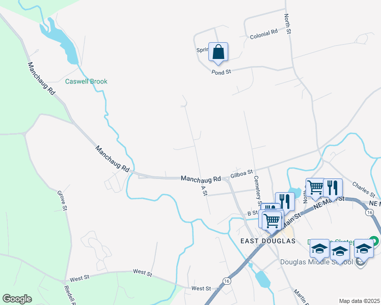 map of restaurants, bars, coffee shops, grocery stores, and more near 14 Caswell Court in Douglas