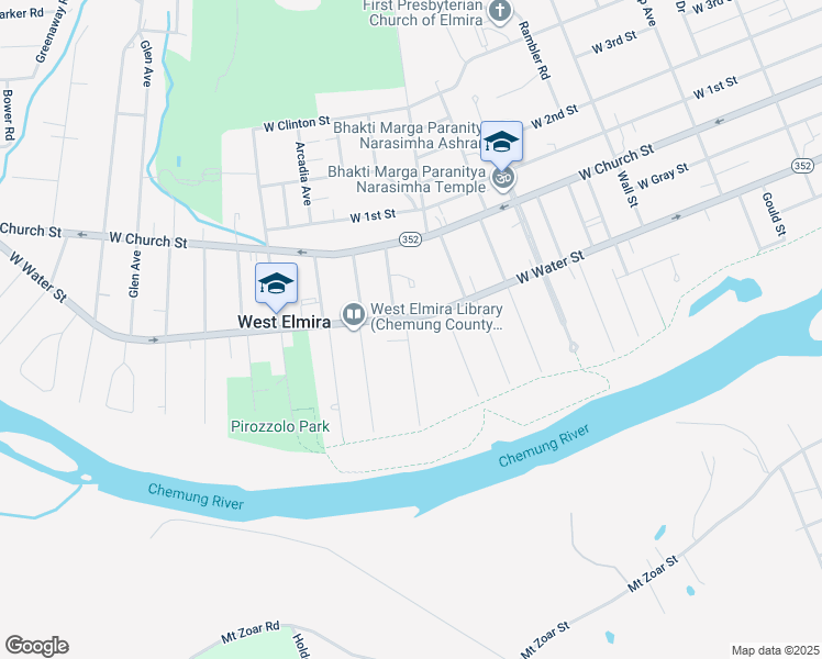 map of restaurants, bars, coffee shops, grocery stores, and more near 97 Cleveland Avenue in Elmira