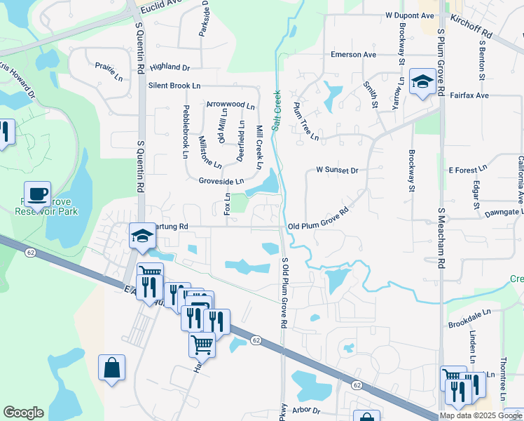 map of restaurants, bars, coffee shops, grocery stores, and more near 217 New Bridge Court in Palatine