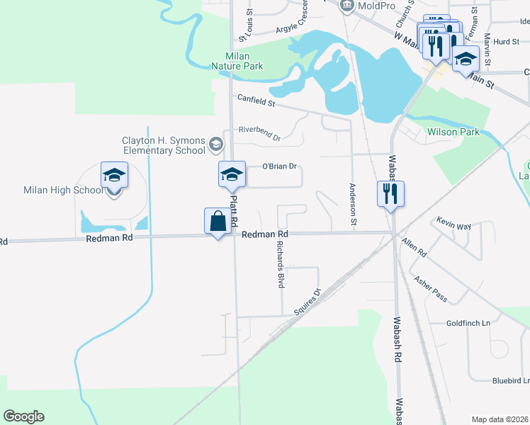 map of restaurants, bars, coffee shops, grocery stores, and more near 469 Stonehaven Court in Milan