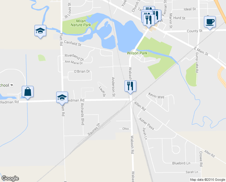 map of restaurants, bars, coffee shops, grocery stores, and more near 411 Anderson Street in Milan
