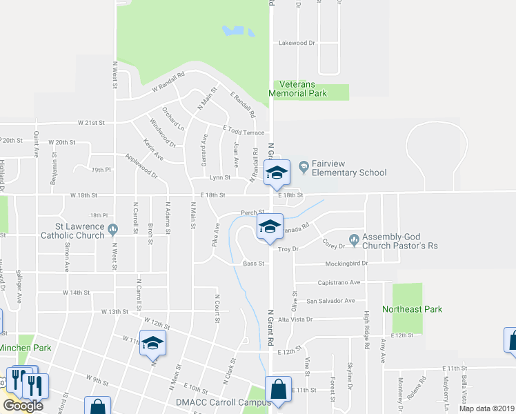 map of restaurants, bars, coffee shops, grocery stores, and more near 255 Perch Street in Carroll
