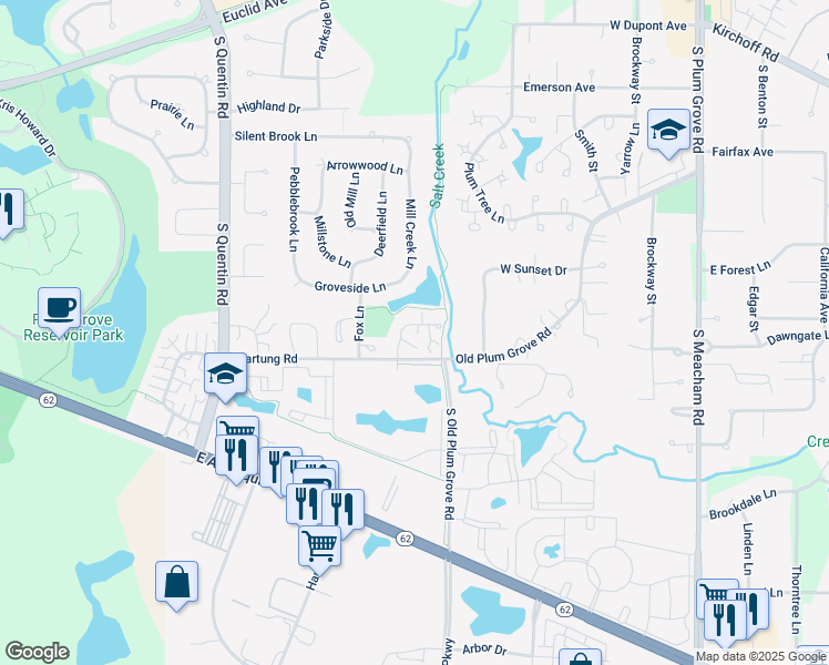 map of restaurants, bars, coffee shops, grocery stores, and more near 217 New Bridge Court in Palatine