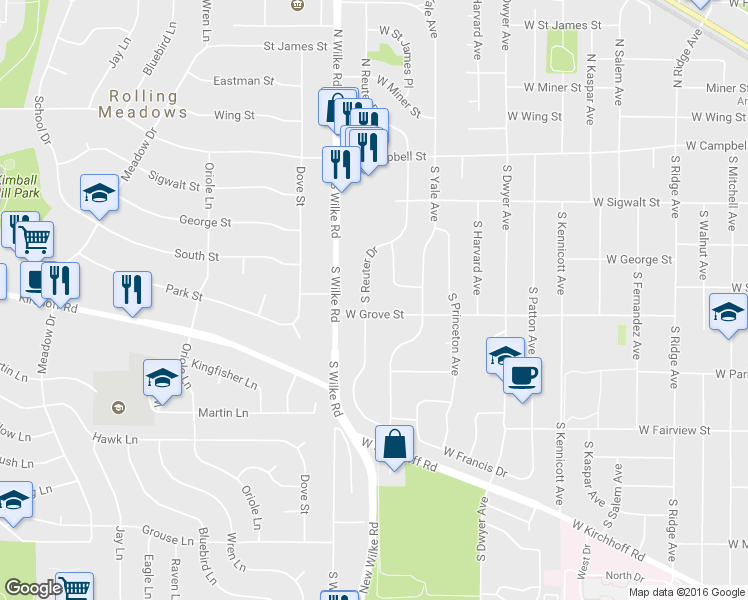 map of restaurants, bars, coffee shops, grocery stores, and more near 317 South Reuter Drive in Arlington Heights
