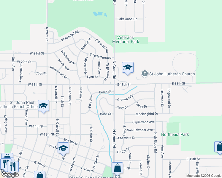map of restaurants, bars, coffee shops, grocery stores, and more near 255 Perch Street in Carroll