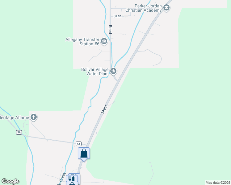 map of restaurants, bars, coffee shops, grocery stores, and more near 30 North Main Street in Bolivar