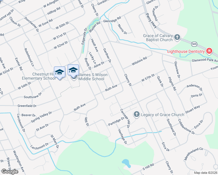 map of restaurants, bars, coffee shops, grocery stores, and more near 5634 Carla Way in Erie