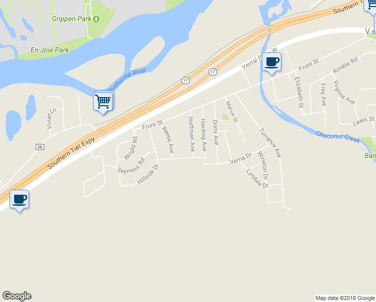 map of restaurants, bars, coffee shops, grocery stores, and more near 324 Hoffman Avenue in Vestal