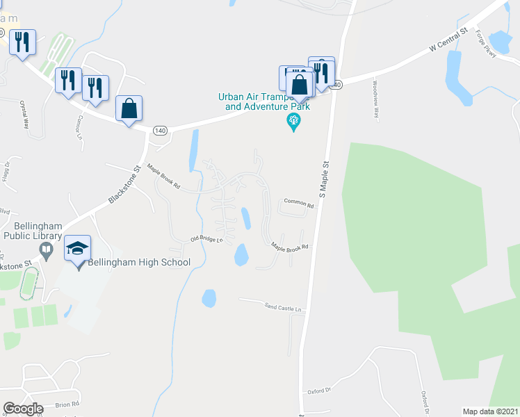 map of restaurants, bars, coffee shops, grocery stores, and more near 628 Maple Brook Road in Bellingham