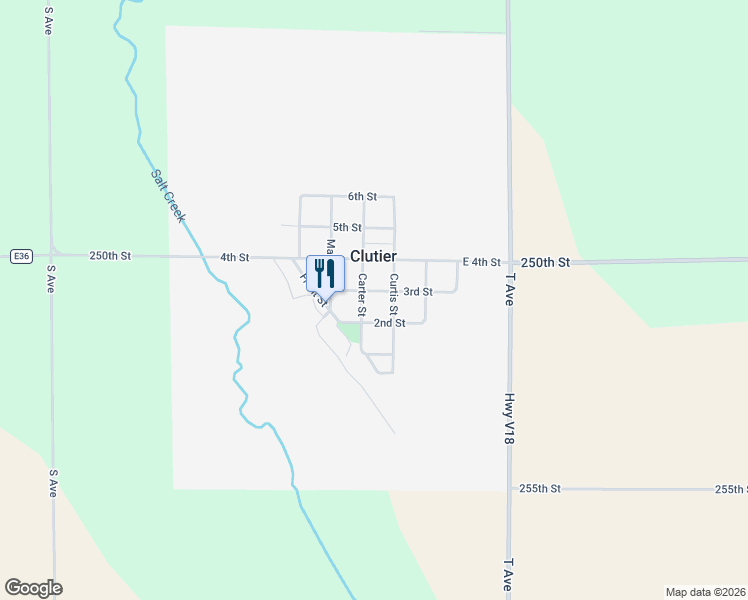 map of restaurants, bars, coffee shops, grocery stores, and more near Curtis Street in Clutier