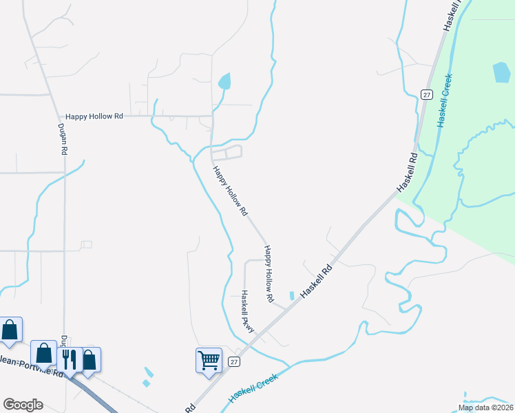 map of restaurants, bars, coffee shops, grocery stores, and more near 1774 Happy Hollow Road in Olean