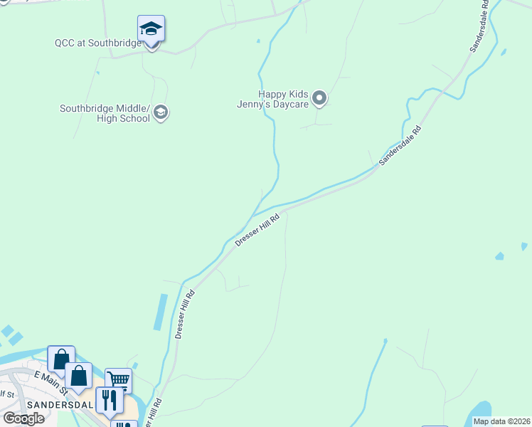 map of restaurants, bars, coffee shops, grocery stores, and more near 353 Dresser Hill Road in Southbridge
