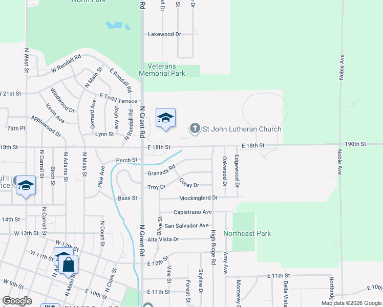 map of restaurants, bars, coffee shops, grocery stores, and more near 741 Granada Road in Carroll