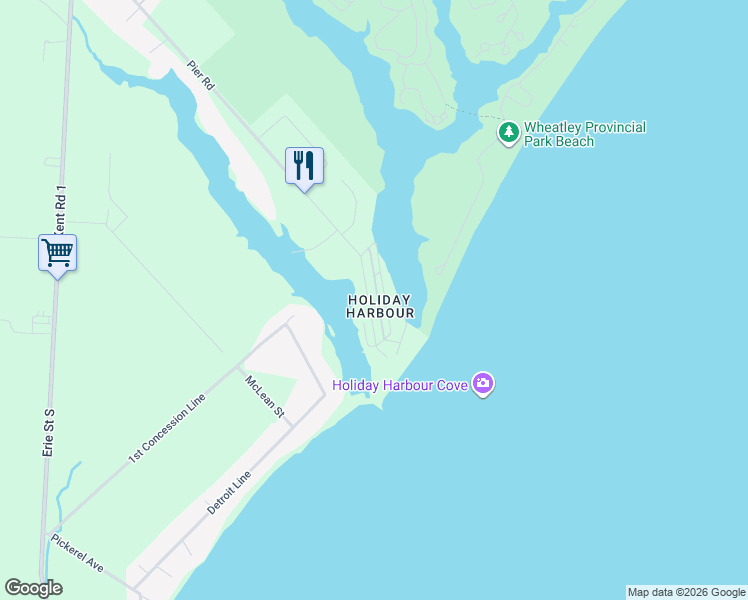 map of restaurants, bars, coffee shops, grocery stores, and more near 10 Pier Road in Wheatley