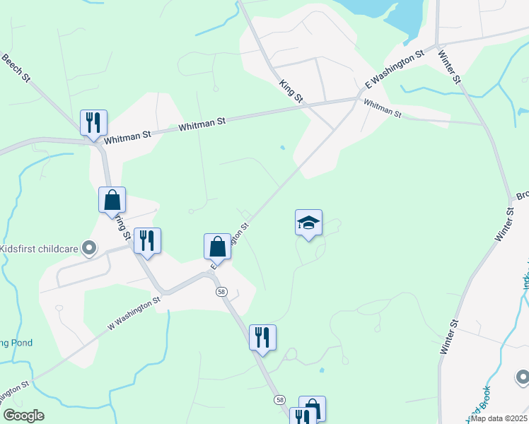 map of restaurants, bars, coffee shops, grocery stores, and more near 220 East Washington Street in Hanson