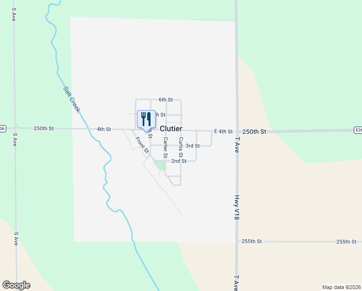 map of restaurants, bars, coffee shops, grocery stores, and more near Curtis Street in Clutier