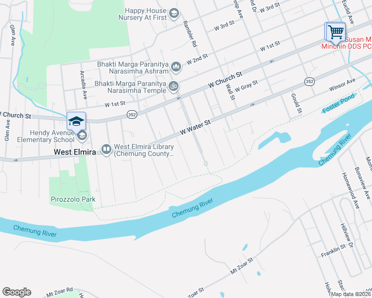 map of restaurants, bars, coffee shops, grocery stores, and more near 87 Carrollton Ave in Elmira