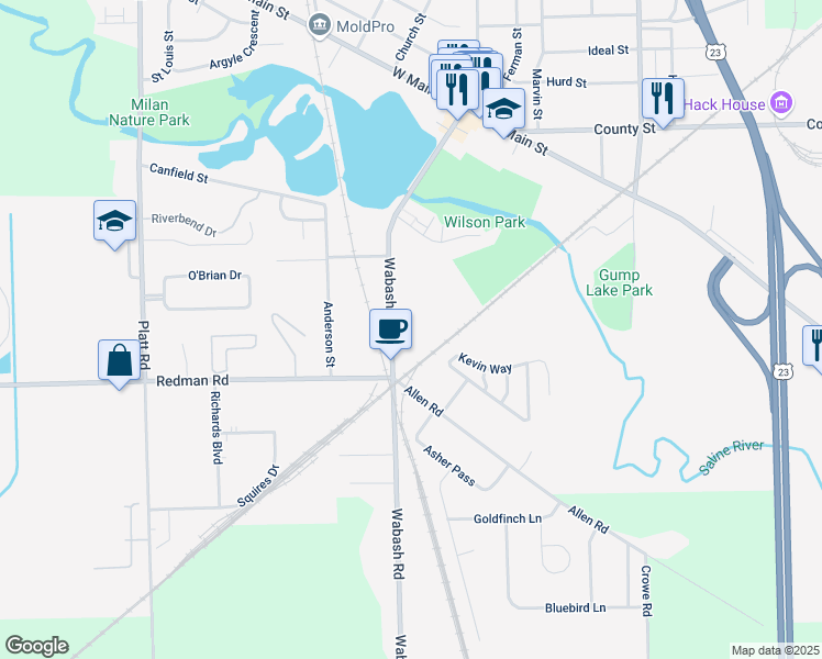 map of restaurants, bars, coffee shops, grocery stores, and more near 407 Wabash Street in Milan