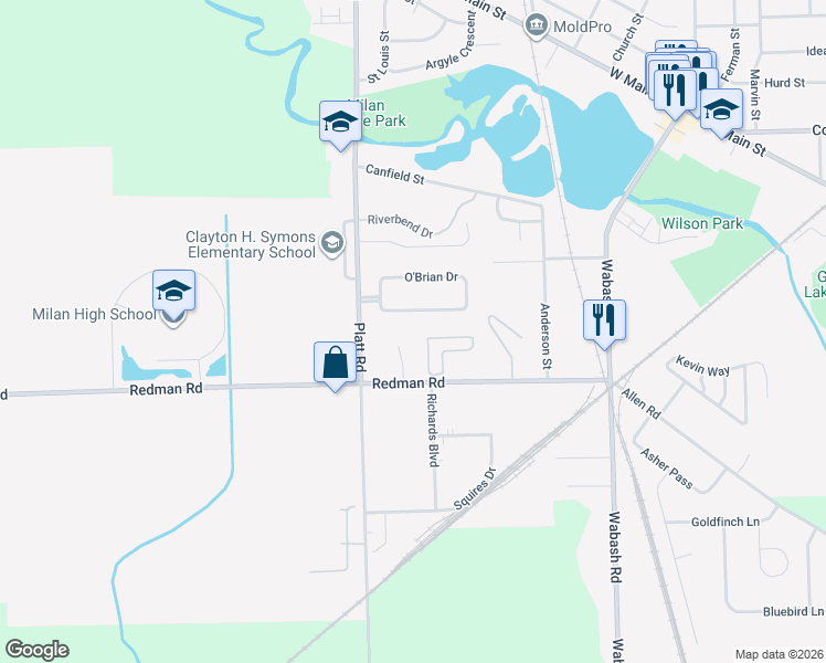 map of restaurants, bars, coffee shops, grocery stores, and more near 469 Stonehaven Court in Milan