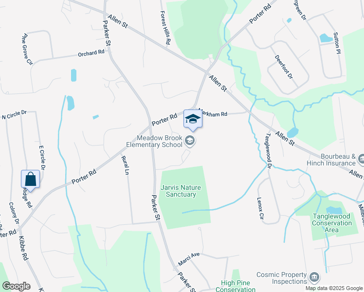 map of restaurants, bars, coffee shops, grocery stores, and more near 607 Parker Street in East Longmeadow