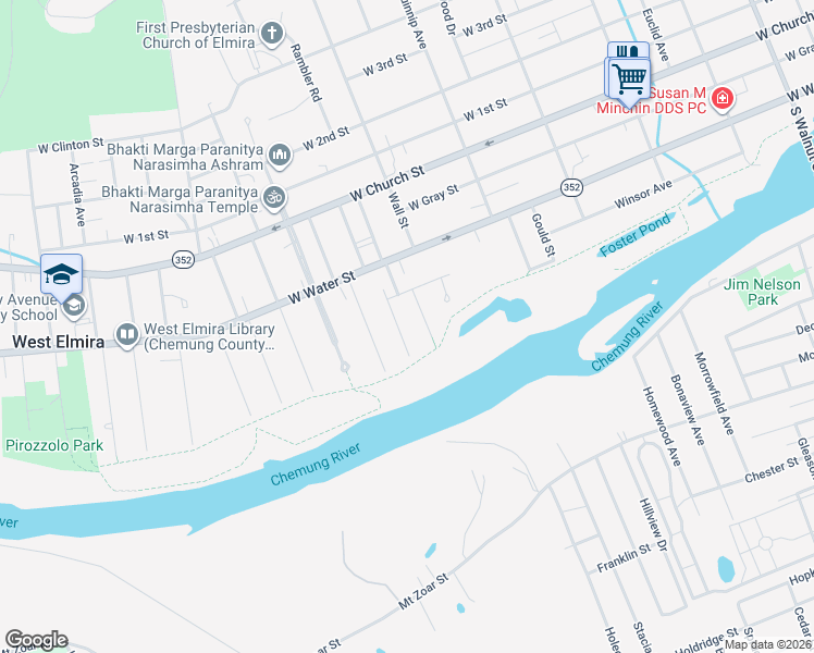 map of restaurants, bars, coffee shops, grocery stores, and more near 84 Decker Parkway West in Elmira