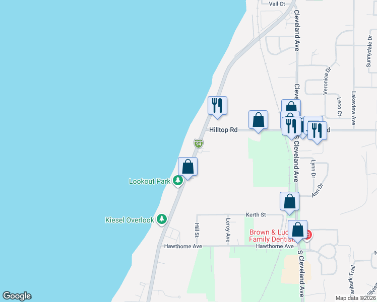 map of restaurants, bars, coffee shops, grocery stores, and more near 3204 Lakeshore Drive in St. Joseph