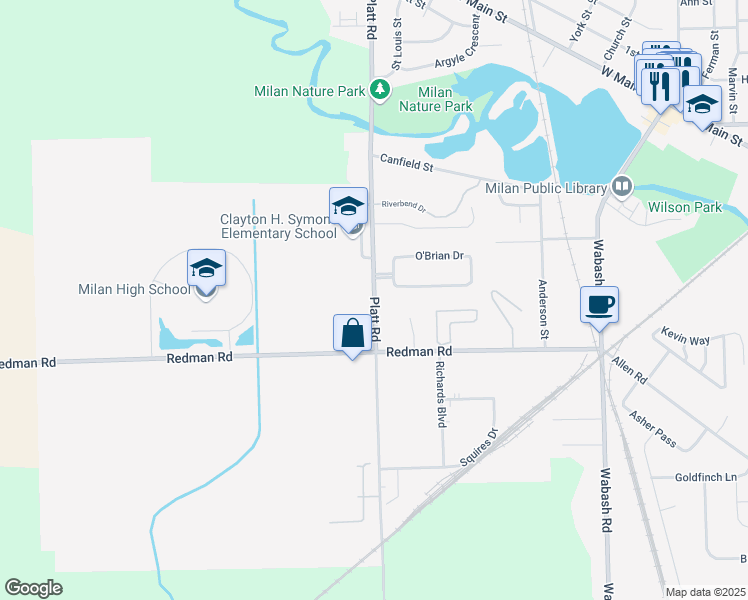 map of restaurants, bars, coffee shops, grocery stores, and more near 432 Platt Road in Milan