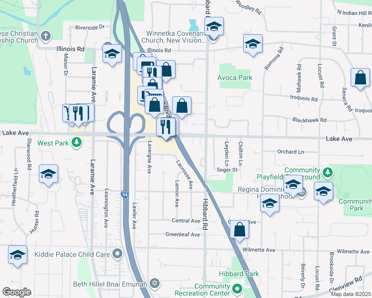map of restaurants, bars, coffee shops, grocery stores, and more near 806 Skokie Boulevard in Wilmette