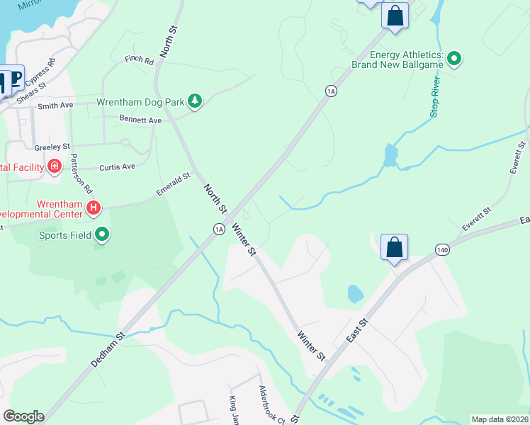 map of restaurants, bars, coffee shops, grocery stores, and more near 34 Geordan Avenue in Wrentham