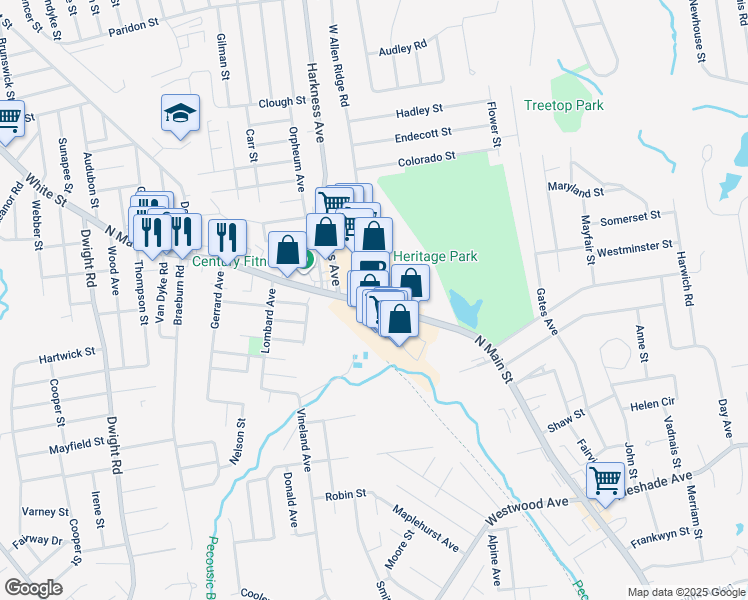 map of restaurants, bars, coffee shops, grocery stores, and more near 433 North Main Street in East Longmeadow