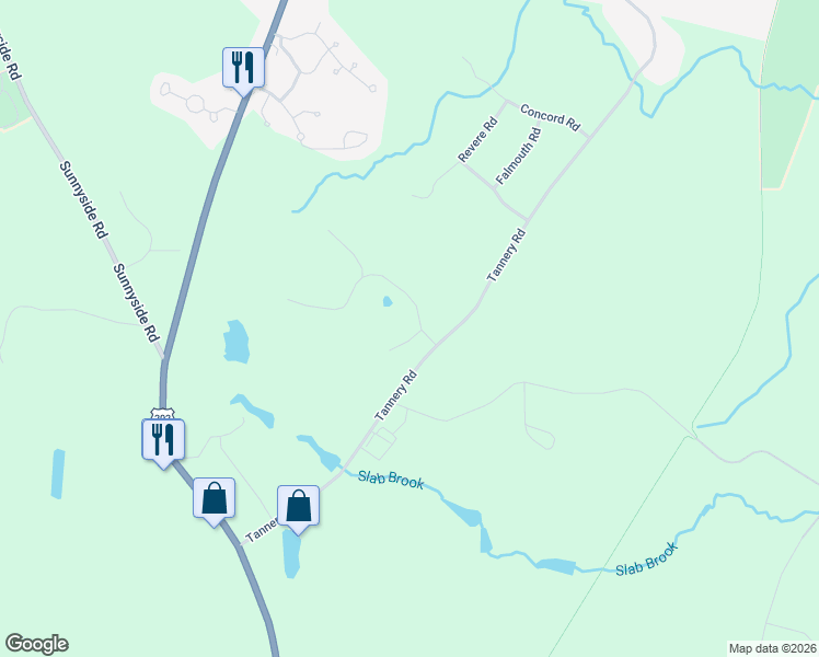 map of restaurants, bars, coffee shops, grocery stores, and more near 32 Tannery Road in Southwick