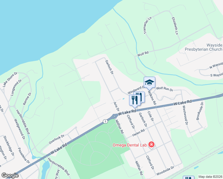 map of restaurants, bars, coffee shops, grocery stores, and more near 1202 Garloch Dr in Erie