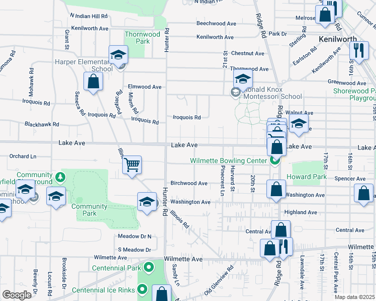 map of restaurants, bars, coffee shops, grocery stores, and more near 2212 Lake Avenue in Wilmette