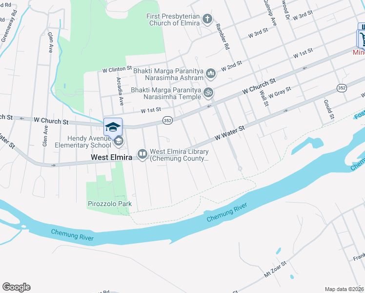 map of restaurants, bars, coffee shops, grocery stores, and more near 105 Underwood Avenue in Elmira