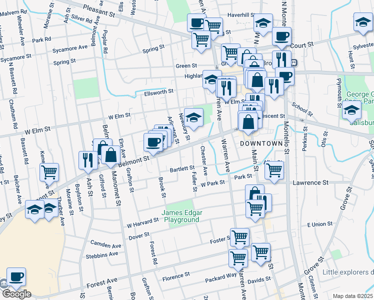 map of restaurants, bars, coffee shops, grocery stores, and more near in Brockton